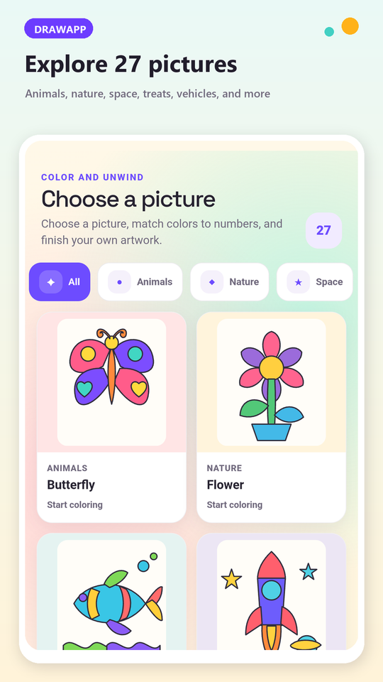 The picture library with category filters.